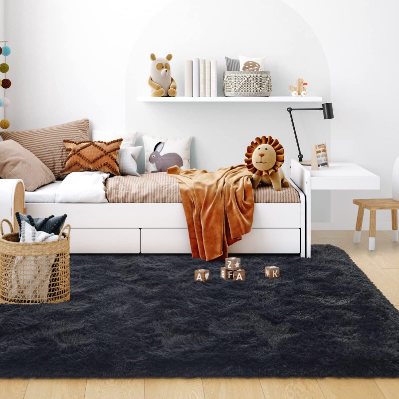 ST. BRIDGE Ultra Soft Black Rugs for Bedroom 4x6 Feet, Fluffy Shag Area Rugs for Living Room, Large Comfy Furry Rug for Boys Kids Baby Room Decor, Non Slip Nursery Rug Modern Indoor Fuzzy Floor Carpet - Image 2